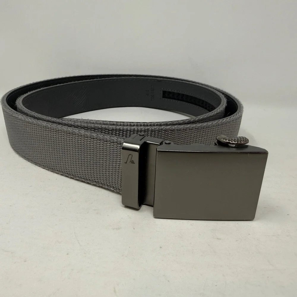 Mission Belt Mens Grey Webbed Nylon Ratchet Metal Buckle L XL 1.25in B165